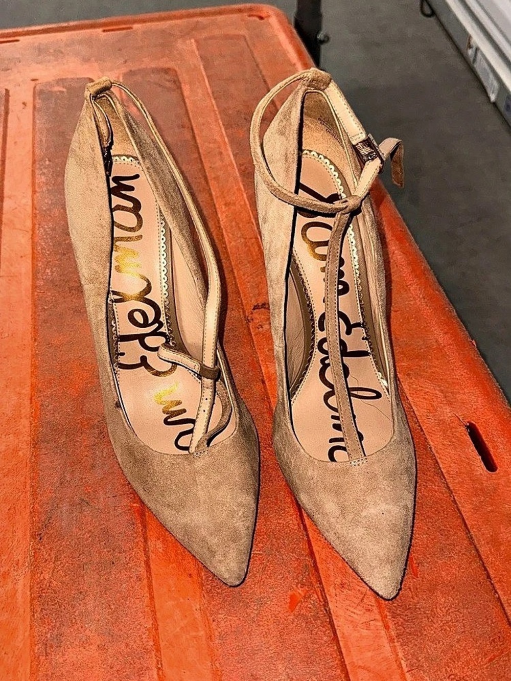 Sam Edelman Pointed-Toe Ankle Strap Heels in Brown